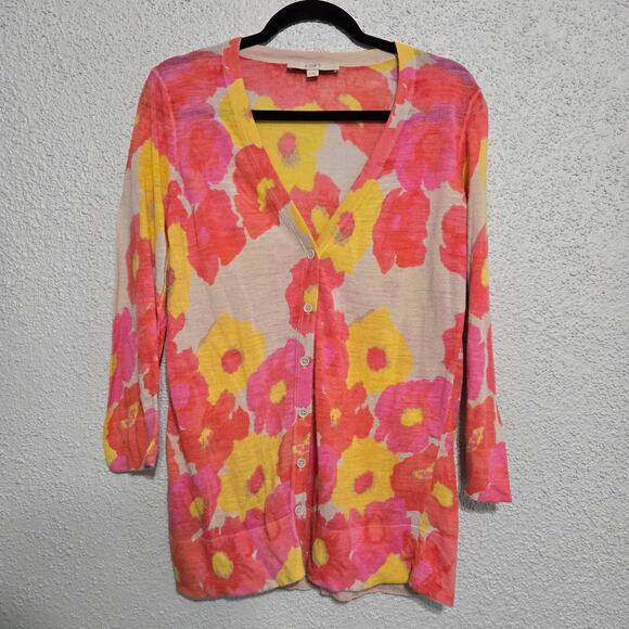 Loft Womens Button Up Floral V-Cut Cardigan Size XL Coquette Lightweight Girly - Picture 1 of 6